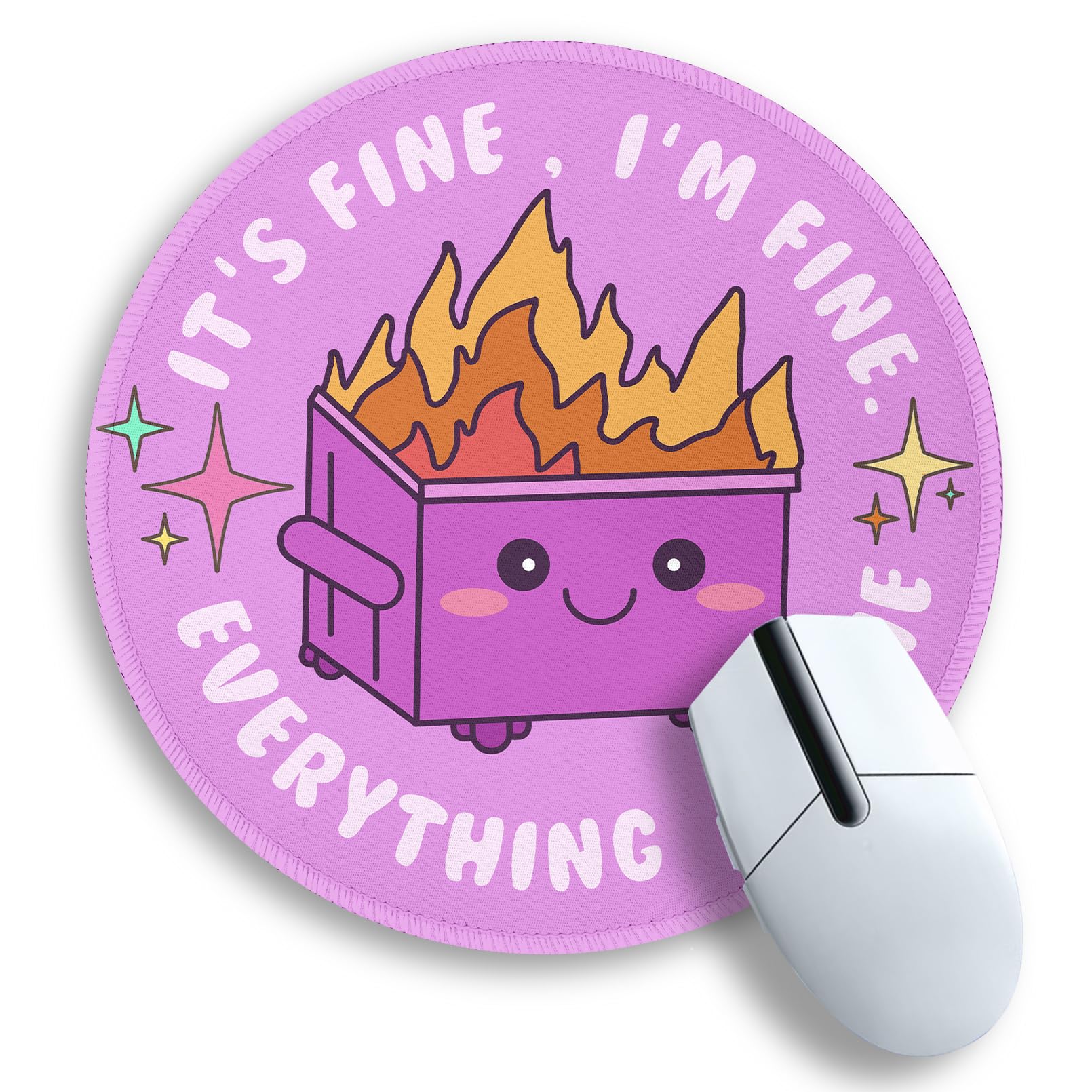 Gctriki Dumpster On Fire Mouse Pad, Cute Round Mouse Pads For Desk, Funny Purple Mousepad For Computer Laptop Gaming, Stitched E