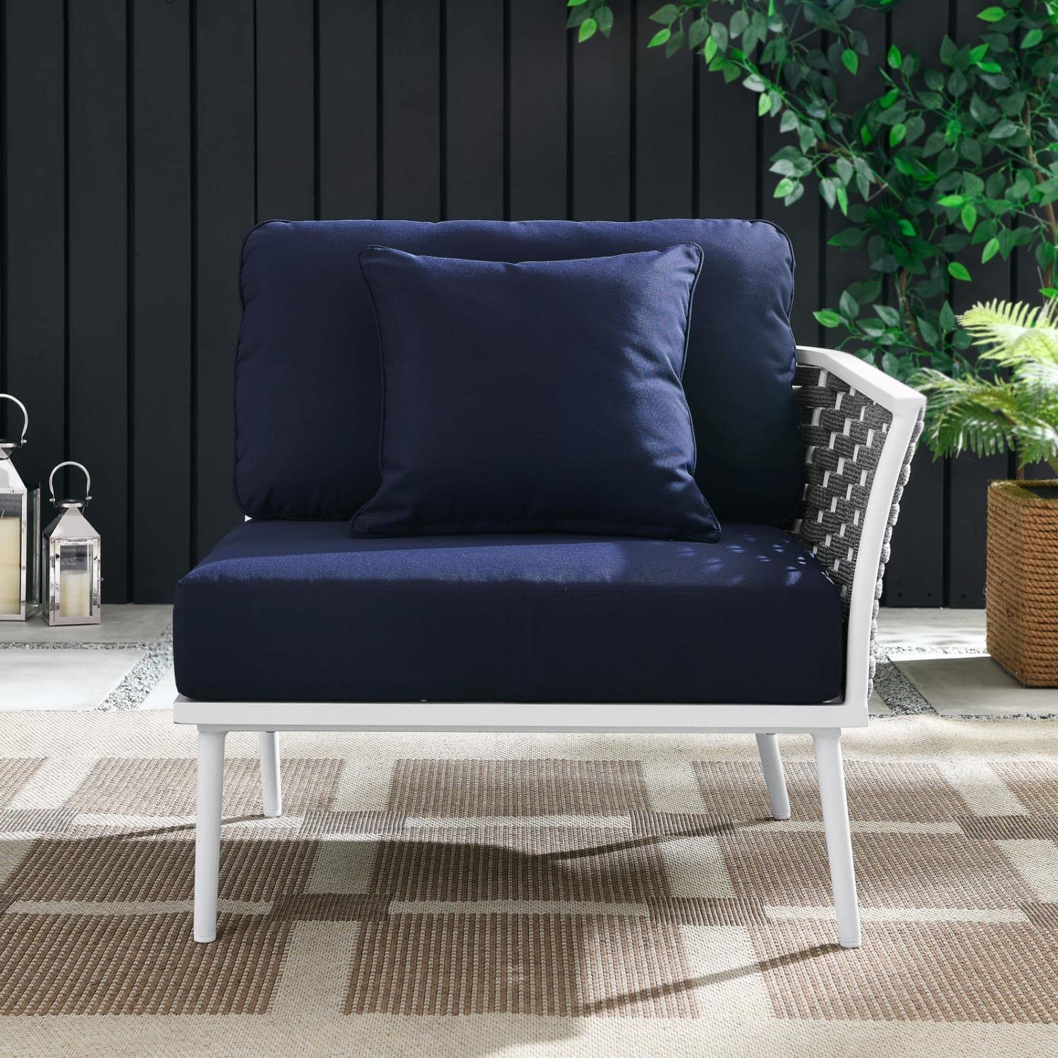 Modway Stance Modern Fabric & Aluminum Outdoor Right-Facing Armchair In Navy