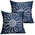 Spring Summer Daisy Flowers Pillow Covers 18X18 Inch Navy Blue Floral Bloom Decorative Pillow Cases Seasonal Modern Cotton Linen