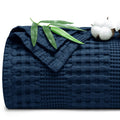 Phf Cooling Waffle Blanket Twin Size, Lightweight 60% Rayon Derived From Bamboo & 40% Cotton Breathable Blanket For Hot Sleepers, Soft And Luxury For Bed Couch And Sofa, 66'X90', Navy Blue