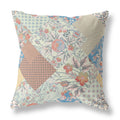 HomeRoots Cream Red Blue Broadcloth Cream Red Boho Floral Indoor Outdoor Throw Pillow