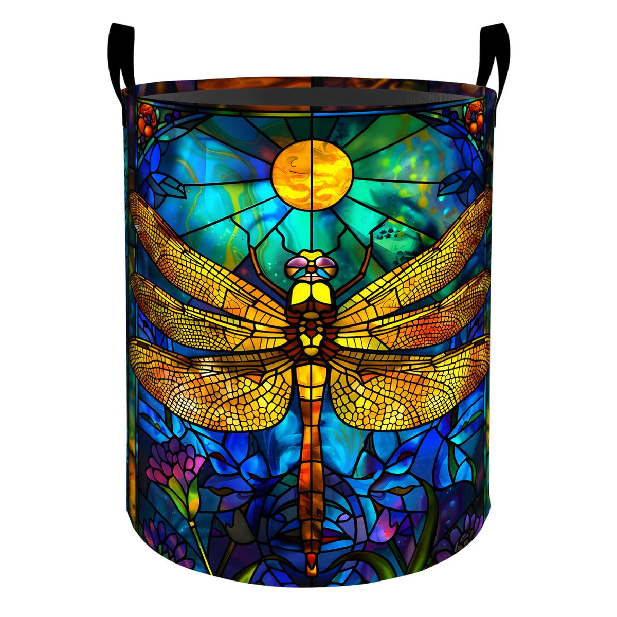 Dragonfly Stained Glass Laundry Foldable Basket Hamper 19.7x15.8