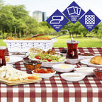 Sorfey Vinyl Picnic Table And Bench Fitted Tablecloth Cover, Checkered Design, Flannel Backed Lining, 30 X 96 Inch, 3-Piece Set, Red