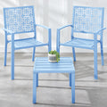 Best Choice Products 3-Piece Outdoor Bistro Set, Stackable Modern Steel Furniture For Porch, Garden W/ 2 Chairs, Table, Geometric Decor - Sky Blue