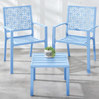 Best Choice Products 3-Piece Outdoor Bistro Set, Stackable Modern Steel Furniture For Porch, Garden W/ 2 Chairs, Table, Geometric Decor - Sky Blue