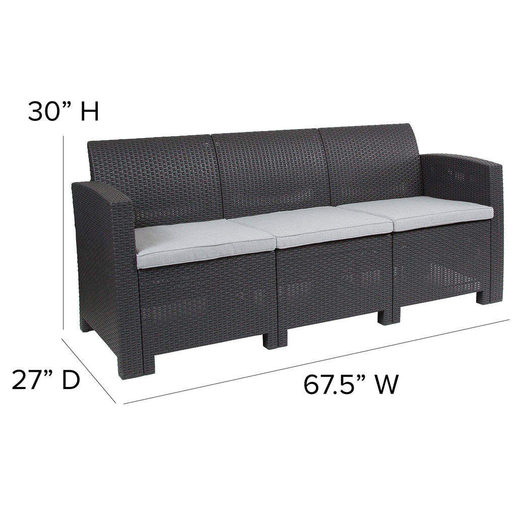 Flash Furniture Seneca Dark Gray Faux Rattan Sofa with All-Weather Seneca Light Gray Cushions