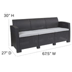 Flash Furniture Seneca Dark Gray Faux Rattan Sofa with All-Weather Seneca Light Gray Cushions