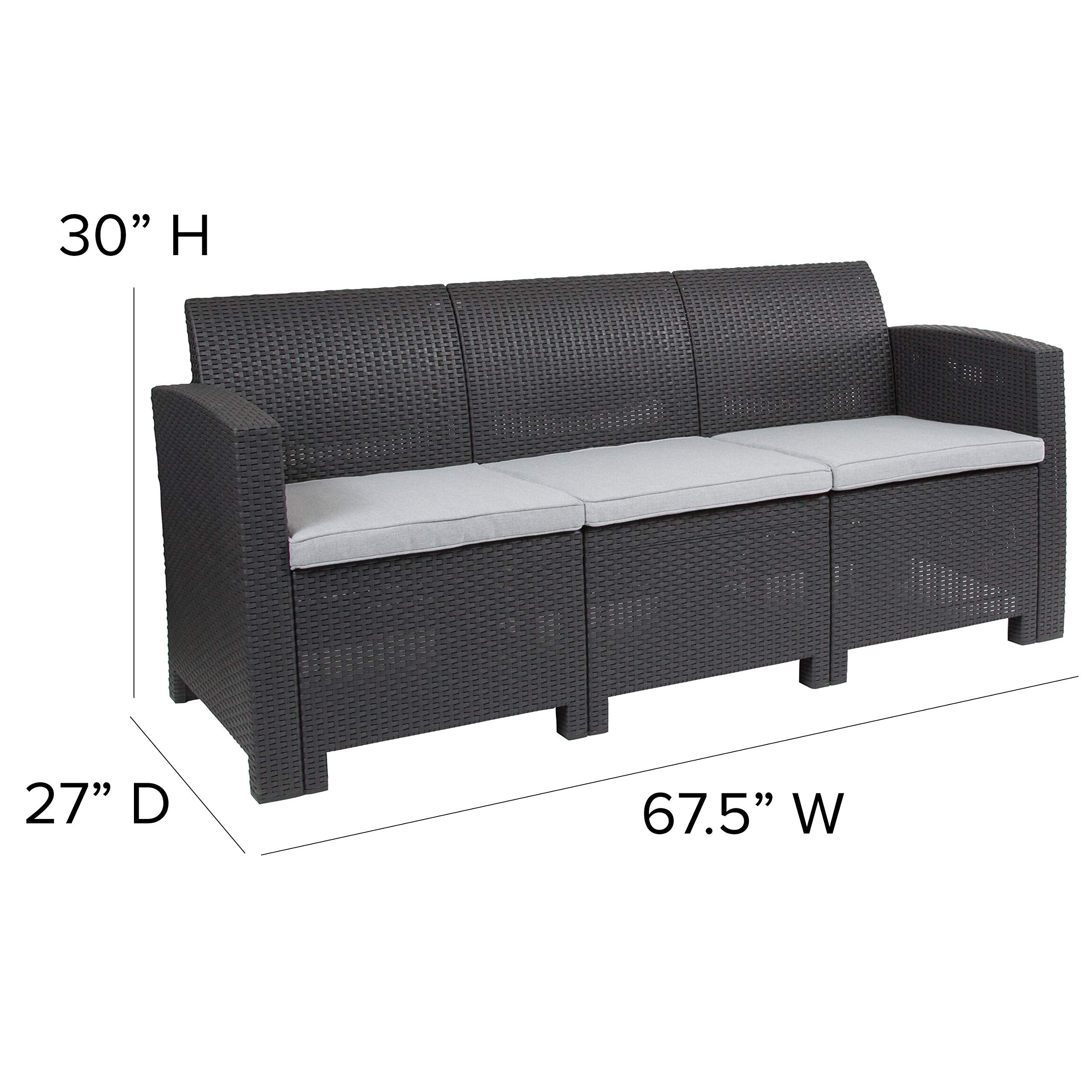 Flash Furniture Seneca Dark Gray Faux Rattan Sofa with All-Weather Seneca Light Gray Cushions