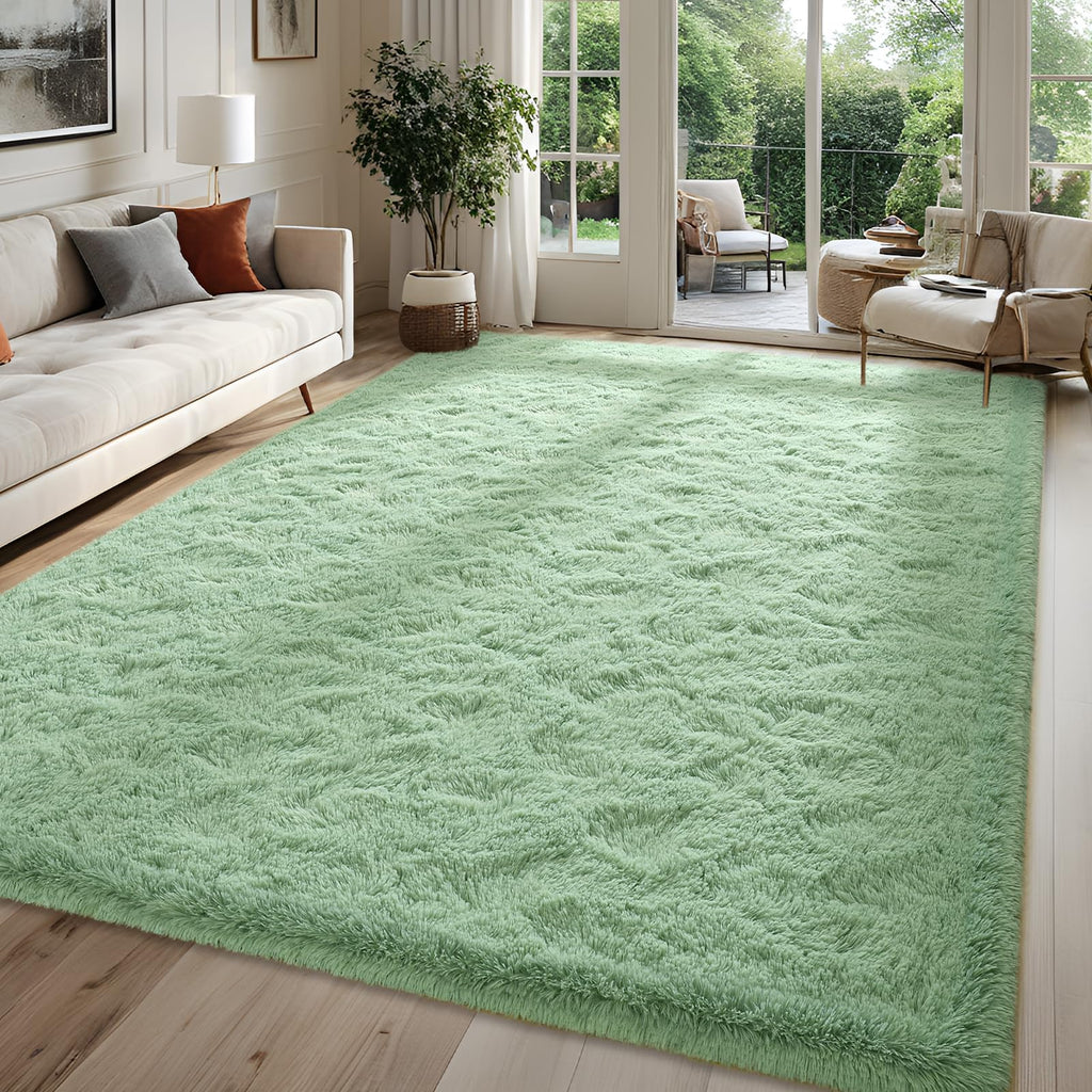 FALARK Super Soft Area Rugs for Bedroom Living Room, 5x7 ft Green Fluffy Rug Carpets for Girls Kids Room, Shaggy Fuzzy Indoor Mo