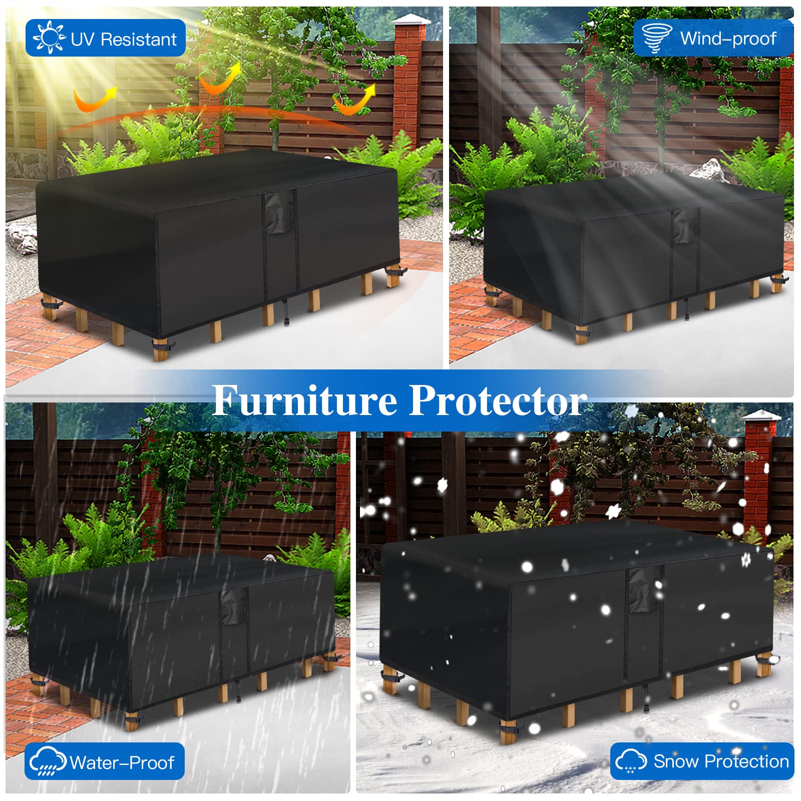 Superhold Outdoor Coffee Table Cover - Rectangule Patio Coffee Table Cover Waterproof (48L X 28W X 13H, Black) Outdoor Table Cov