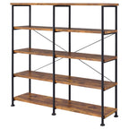 Coaster Home Furnishings Analiese Rustic Industrial 4-Tier Double Bookcase Etagere Bookshelf Office Storage Book Shelf Engineered Eco-Friendly Wood Laminate Sturdy Black Steel Rustic Nutmeg 801543