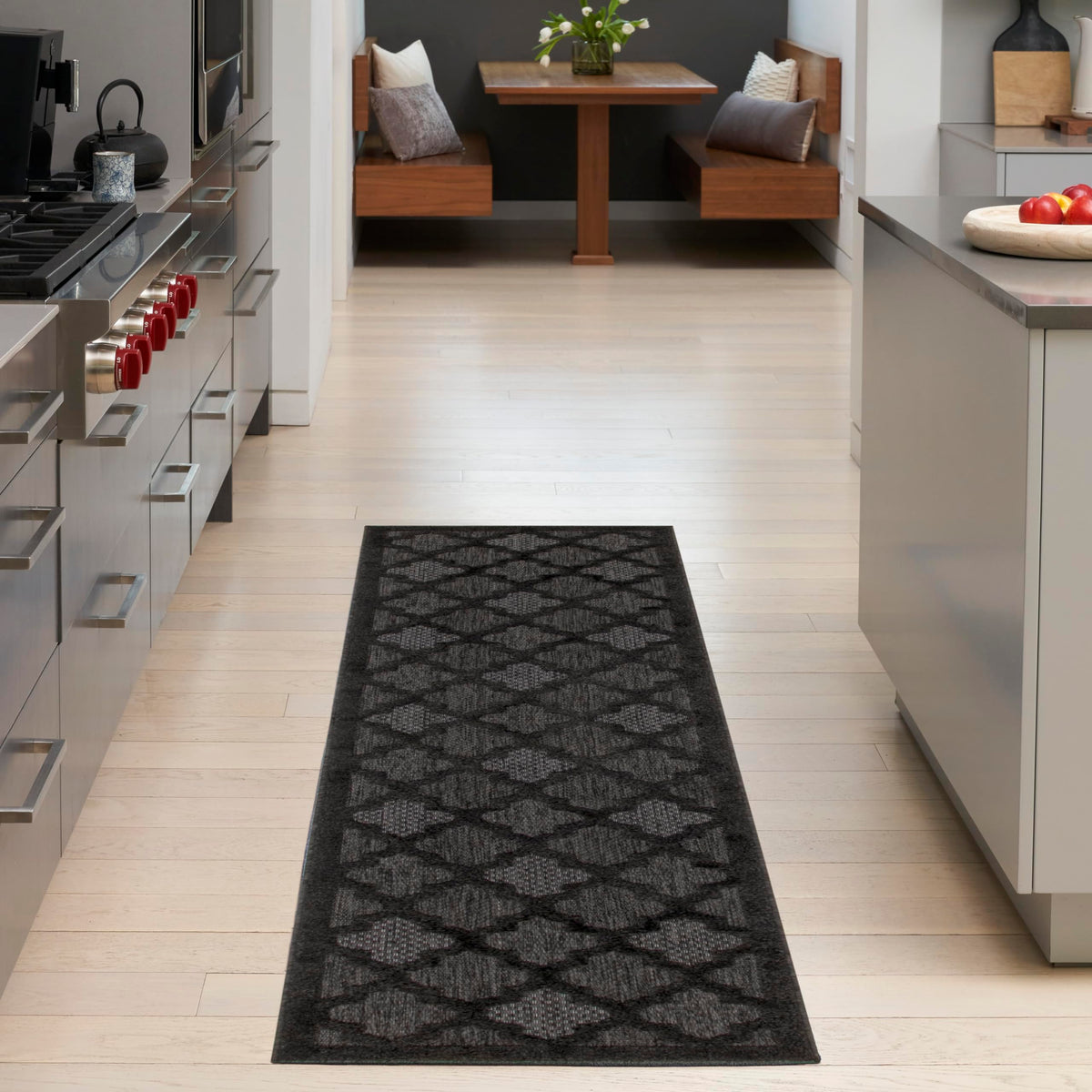 Nourison Easy Care Indoor/Outdoor Charcoal Black 2'2' X 10' Area -Rug, Easy -Cleaning, Non Shedding, Bed Room, Living Room, Dining Room, Backyard, Deck, Patio (2X10)