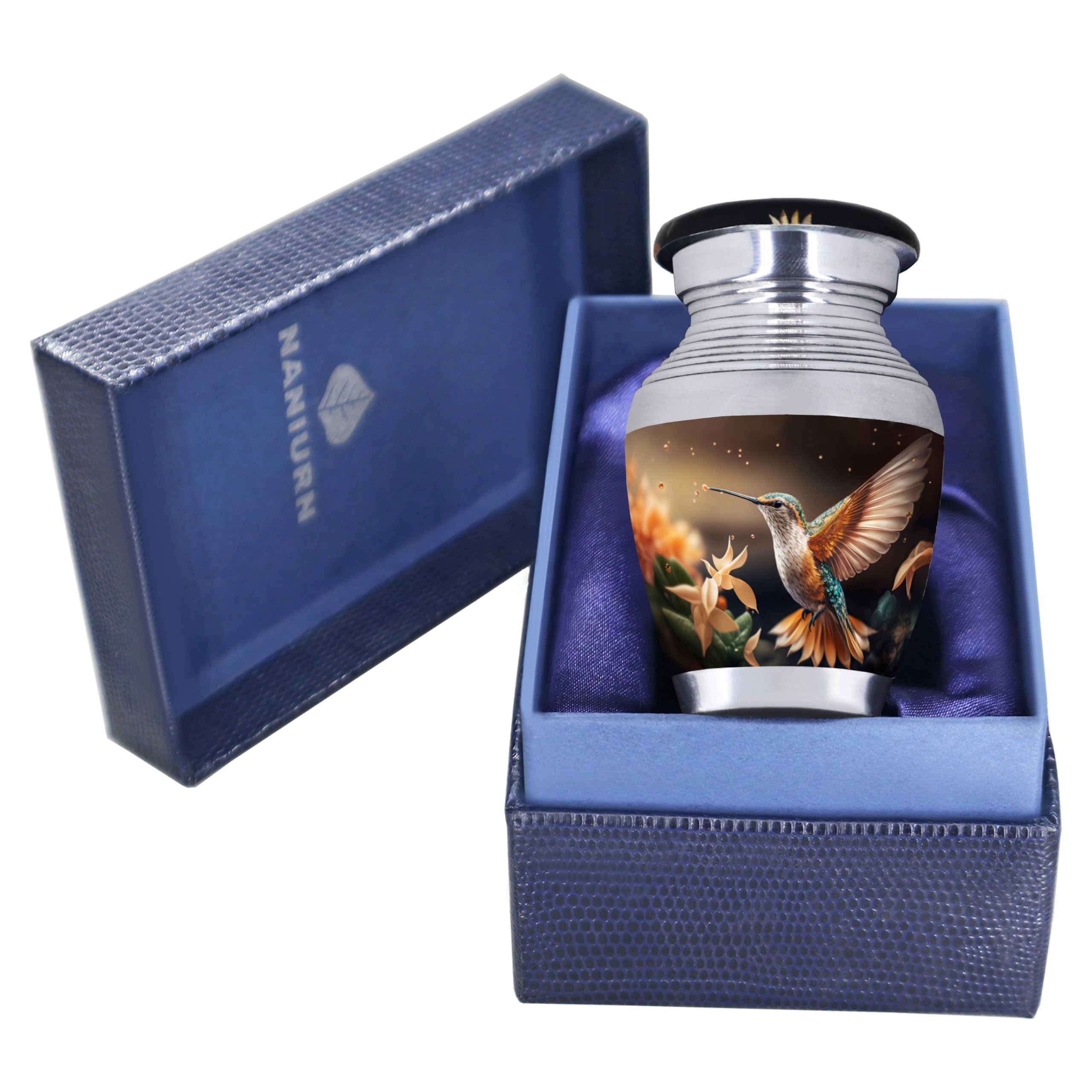 NANIURN Keepsake Urns for Human Ashes - Fits a Small Amount of Cremated Remains, Suitable for Female & Male - Brown Hummingbird 