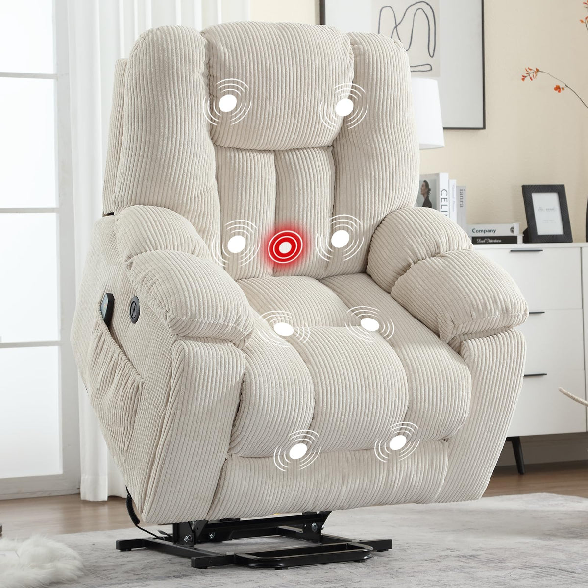 Canmov Power Lift Recliner Chair With Massage And Heat For Elderly, Overstuffed Wide Recliners, Heavy Duty And Safety Motion Rec
