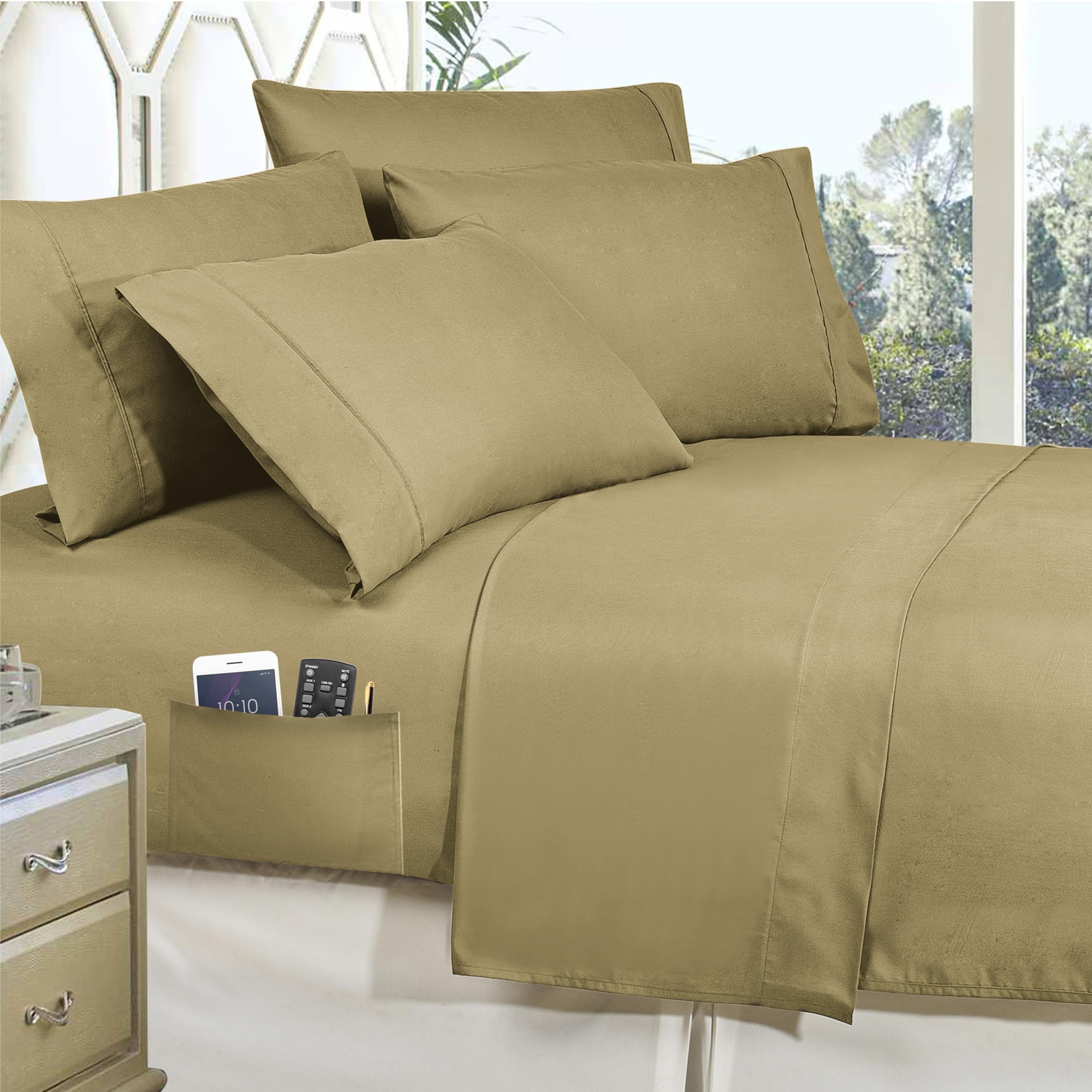 Elegant Comfort Luxury Softest, Coziest 8-Piece Bed-In-A-Bag Comforter Set - Silky Soft Complete Set Includes Bed Sheet Set With Double Sided Storage Pockets, King/California King, Taupe