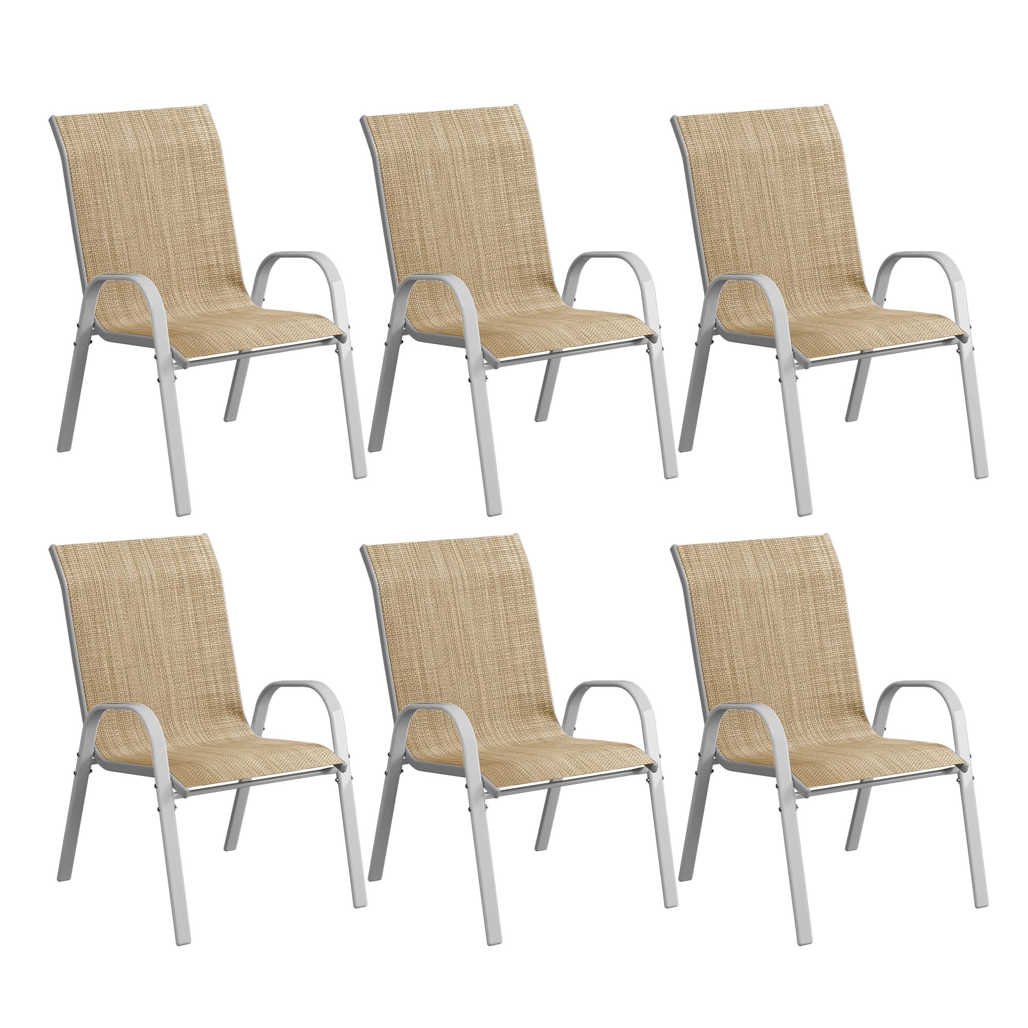 Amopatio Patio Chairs Set Of 6, Stackable Dining Chairs For All Weather, Silver Outdoor Chairs Garden Outdoor Furniture For Back
