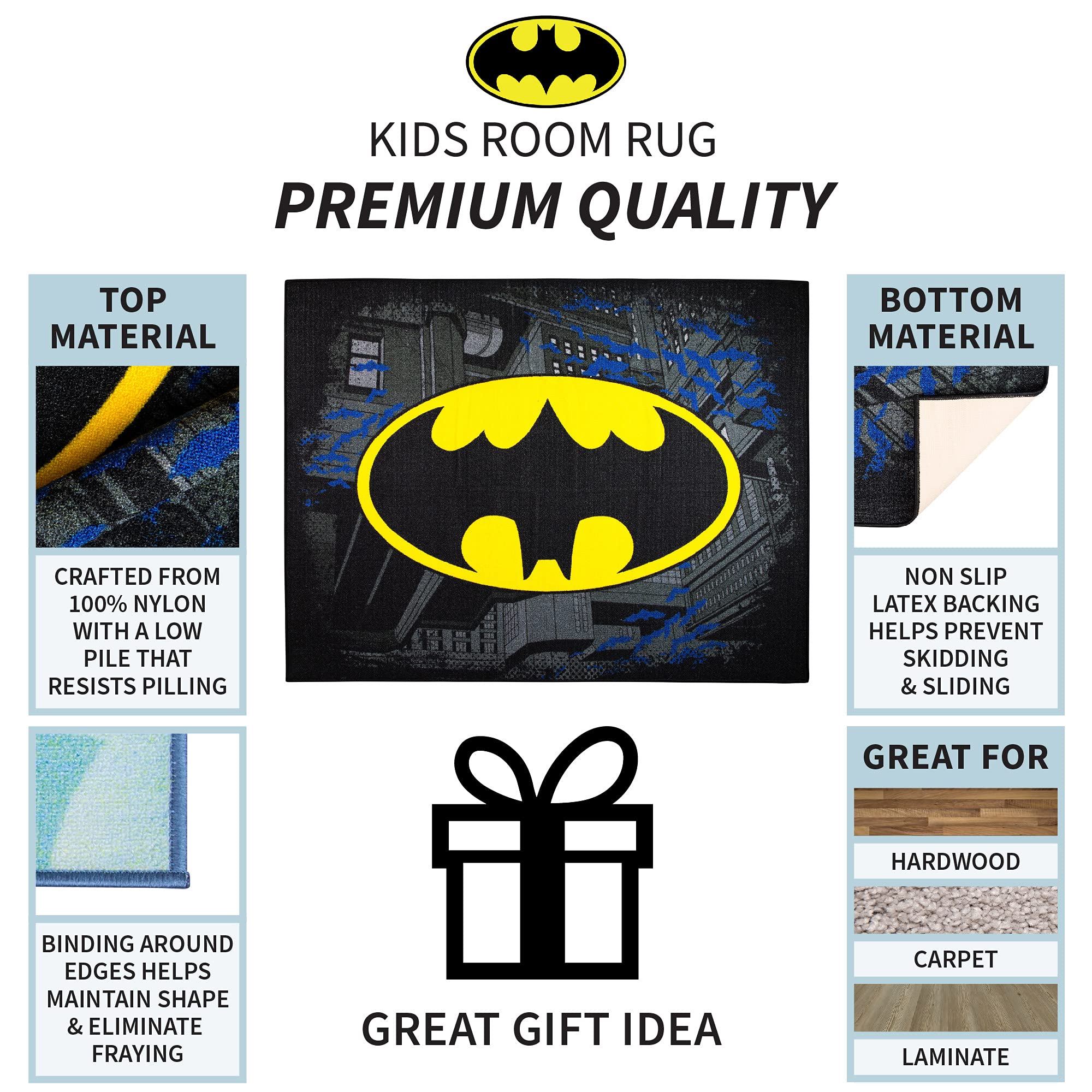 Franco Kids Room Non Slip Area Rug, 69 In X 52 In, Batman