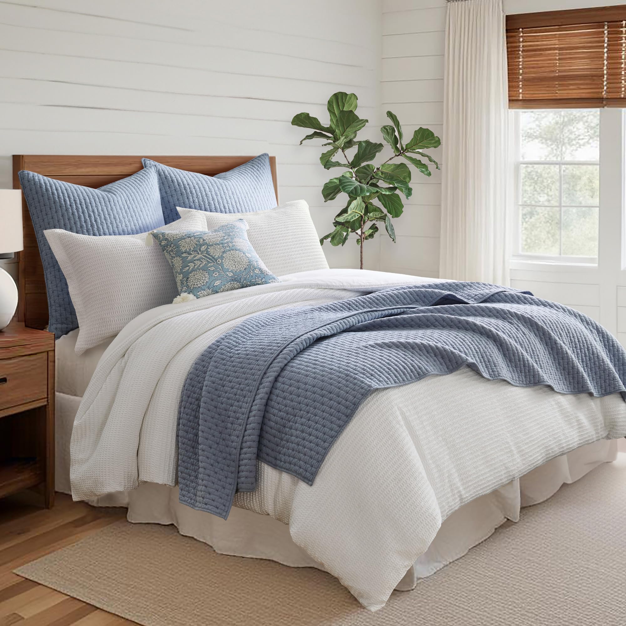 Levtex Home - Cross Stitch Chambray Quilt Set - Full/Queen Quilt + Two Standard Pillow Shams - Cross Stitched Pattern - Quilt Si