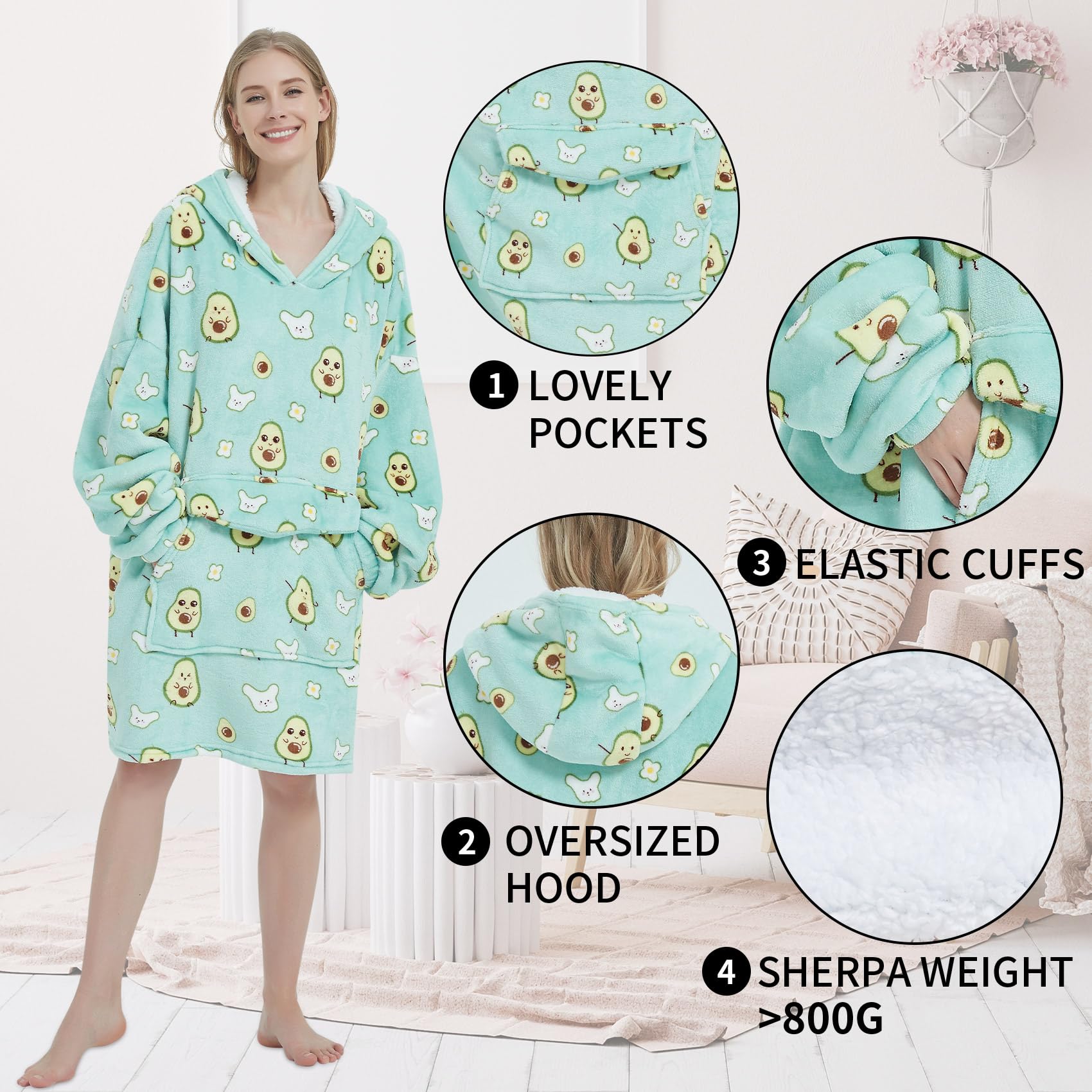 Fiosnow Avocado Blanket Hoodies For Women And Men Adult Oversize Wearable Blanket Hoodies For Soft And Warm