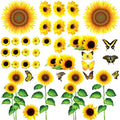 Outus 53 Pcs Sunflower Daisy Wall Decals Butterfly Waterproof Sunflower Wall Stickers Flower Mural Stickers for Bathroom Room