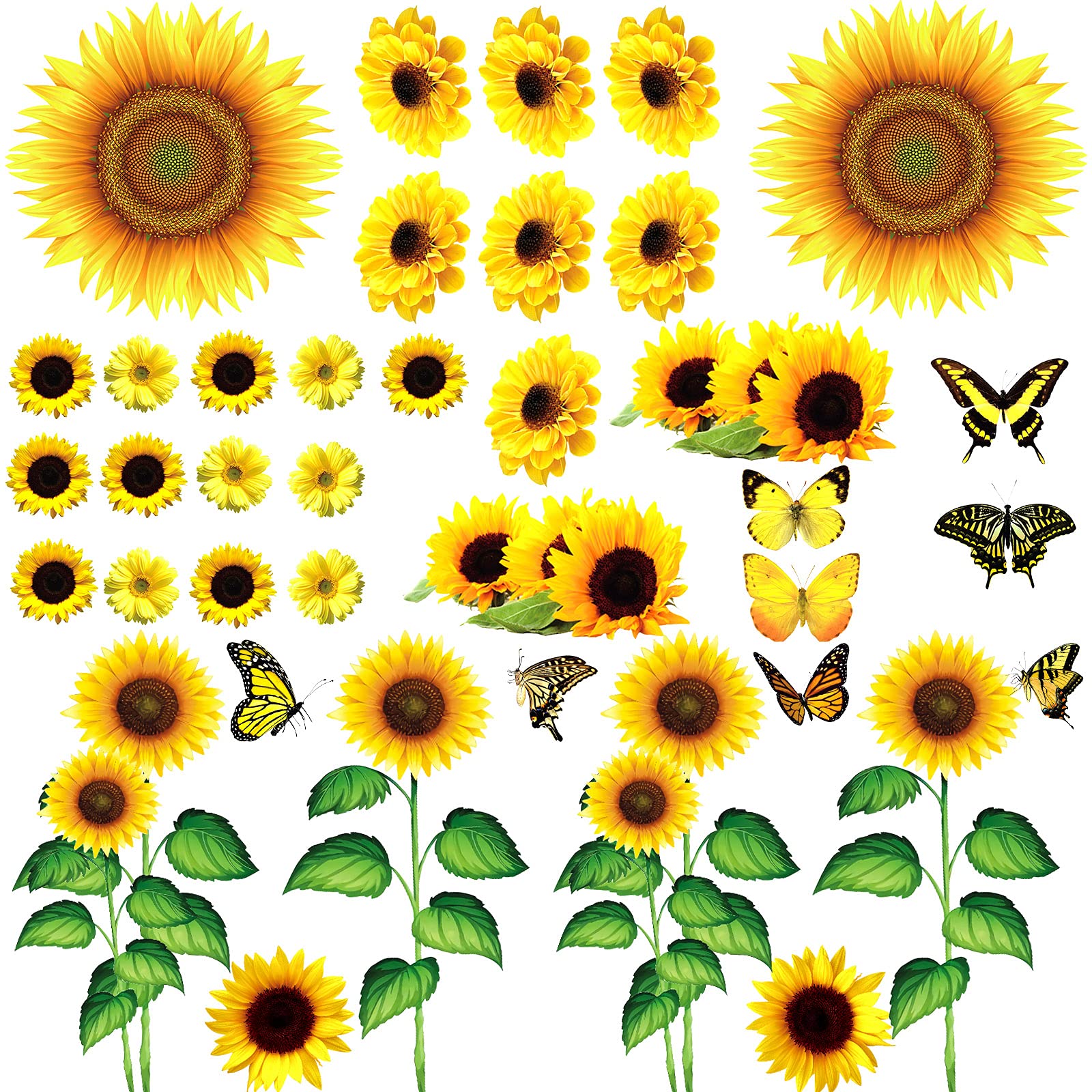 Outus 53 Pcs Sunflower Daisy Wall Decals Butterfly Waterproof Sunflower Wall Stickers Flower Mural Stickers for Bathroom Room