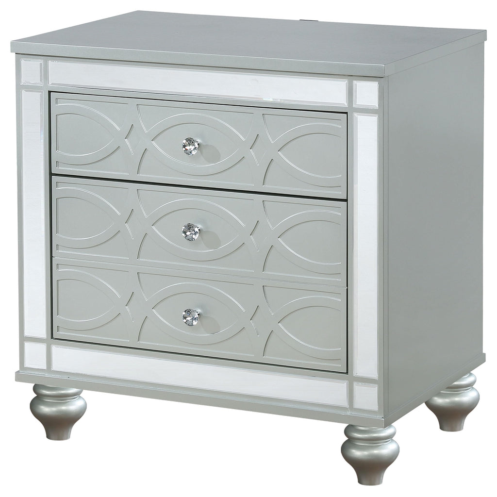 Coaster Home Furnishings Gunnison Modern Classic Wood 2-Drawer Bedroom Nightstand Bedside Table Organizer Unit with USB Charging Outlet Silver Metallic 223212