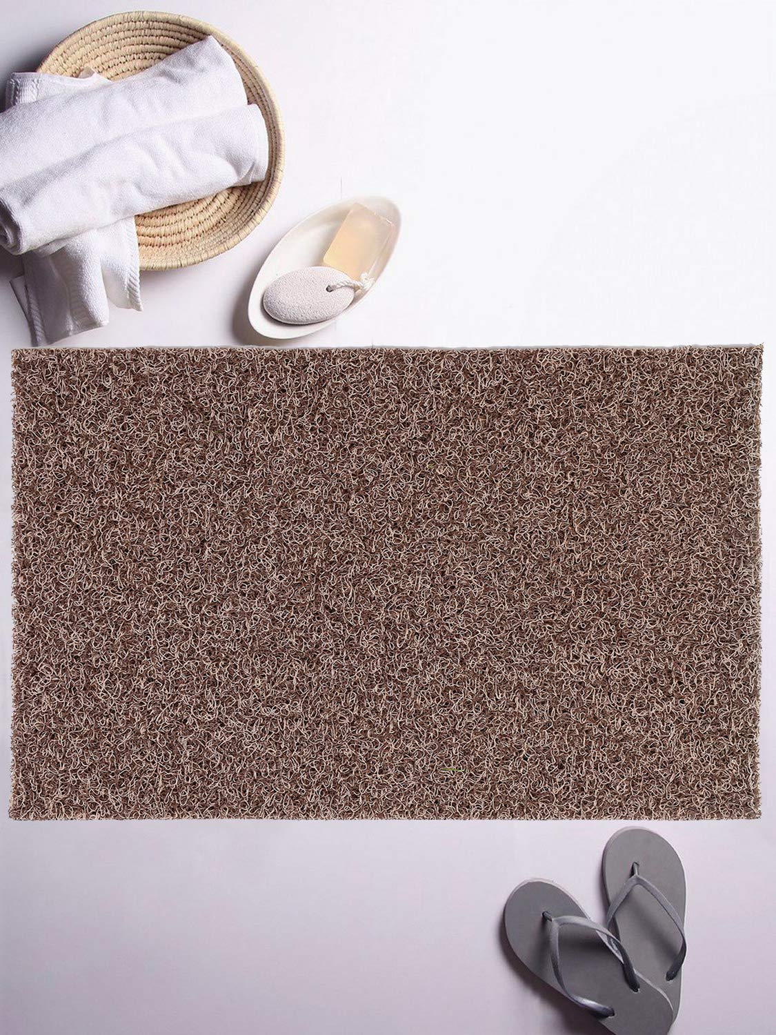 Kuber Industries Double Shade Thread Rubber Anti Slip 1 Piece Bath Mat 16 x24 (Brown & Cream)  CTKTC40026