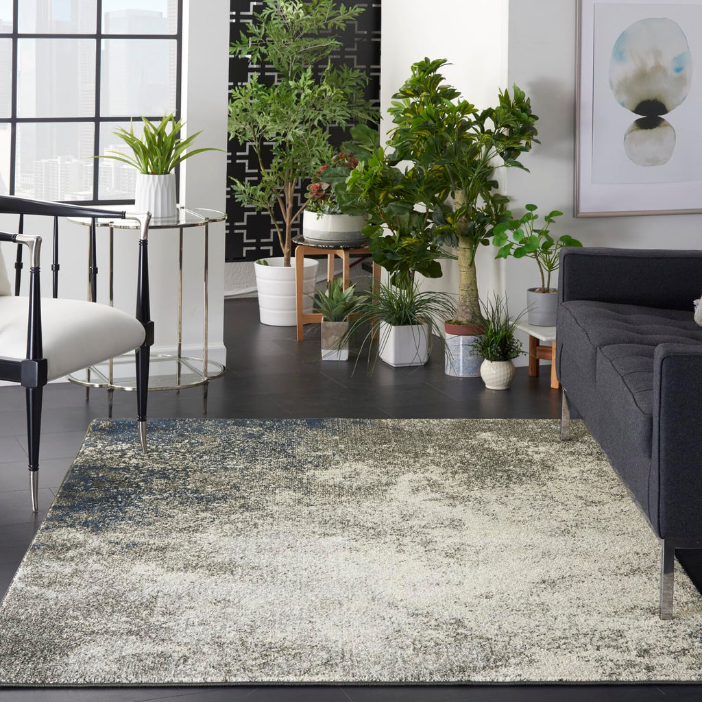 Nourison Passion Charcoal/Ivory 5'3'' X 7'3'' Area-Rug, Modern, Abstract, Easy-Cleaning, Non Shedding, Bed Room, Living Room, Di
