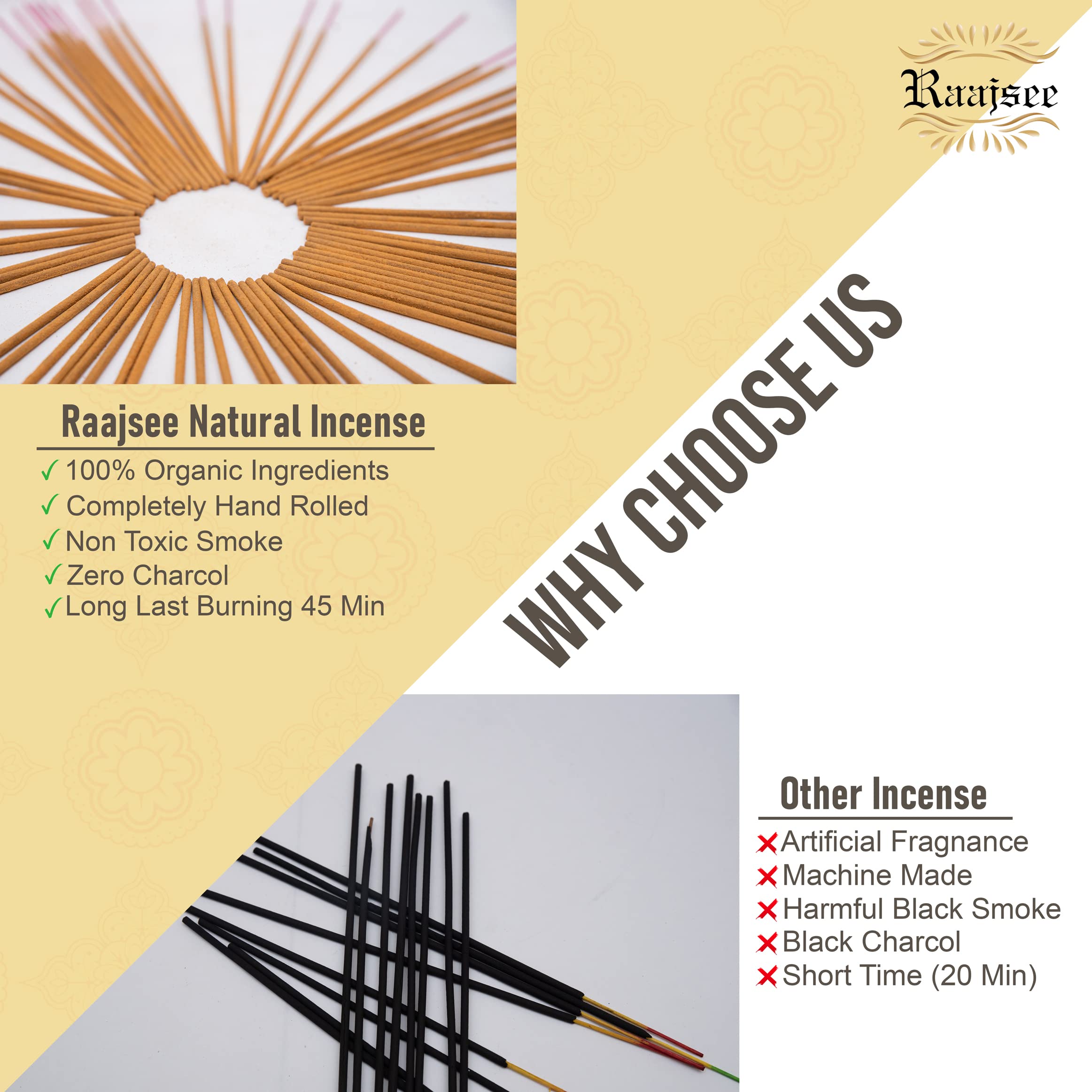 Raajsee Palo Santo Incense Sticks (180 Gms), 100% Pure Organic Natural Hand Rolled Free From Chemicals- Perfect For Aromatherapy