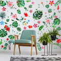 66 Pieces Large Palm Leaves Wall Decals Tropical Hibiscus Flower Peel Removable Stickers Green Plants Fresh Leaves Stickers for 