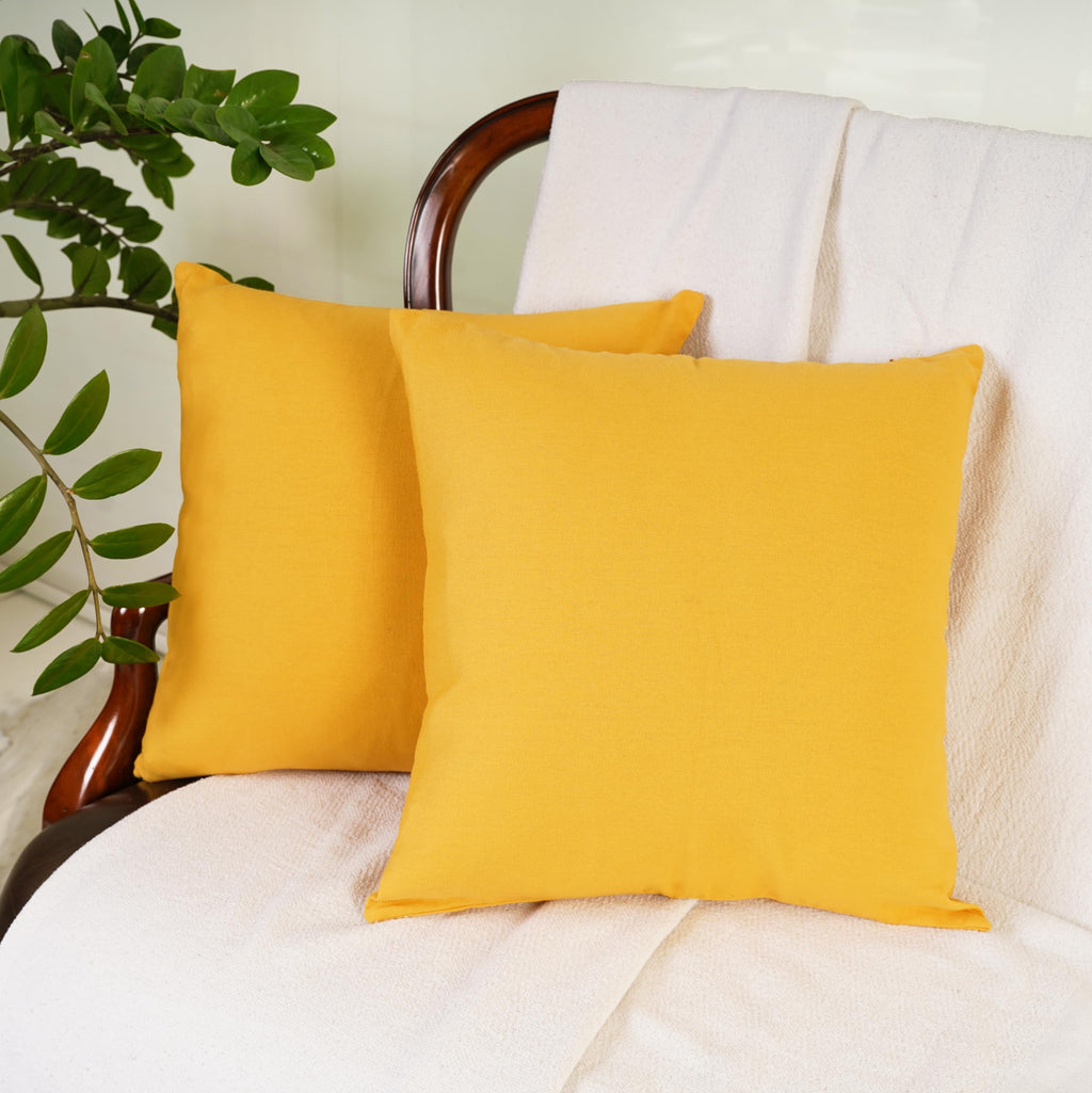 Rely+ Cotton Throw Pillow Covers Yellow 16X16 Inchs Set Of 2 Yellow Decorative Zippered Square Cases For Couch Bedroom Sofa Farm