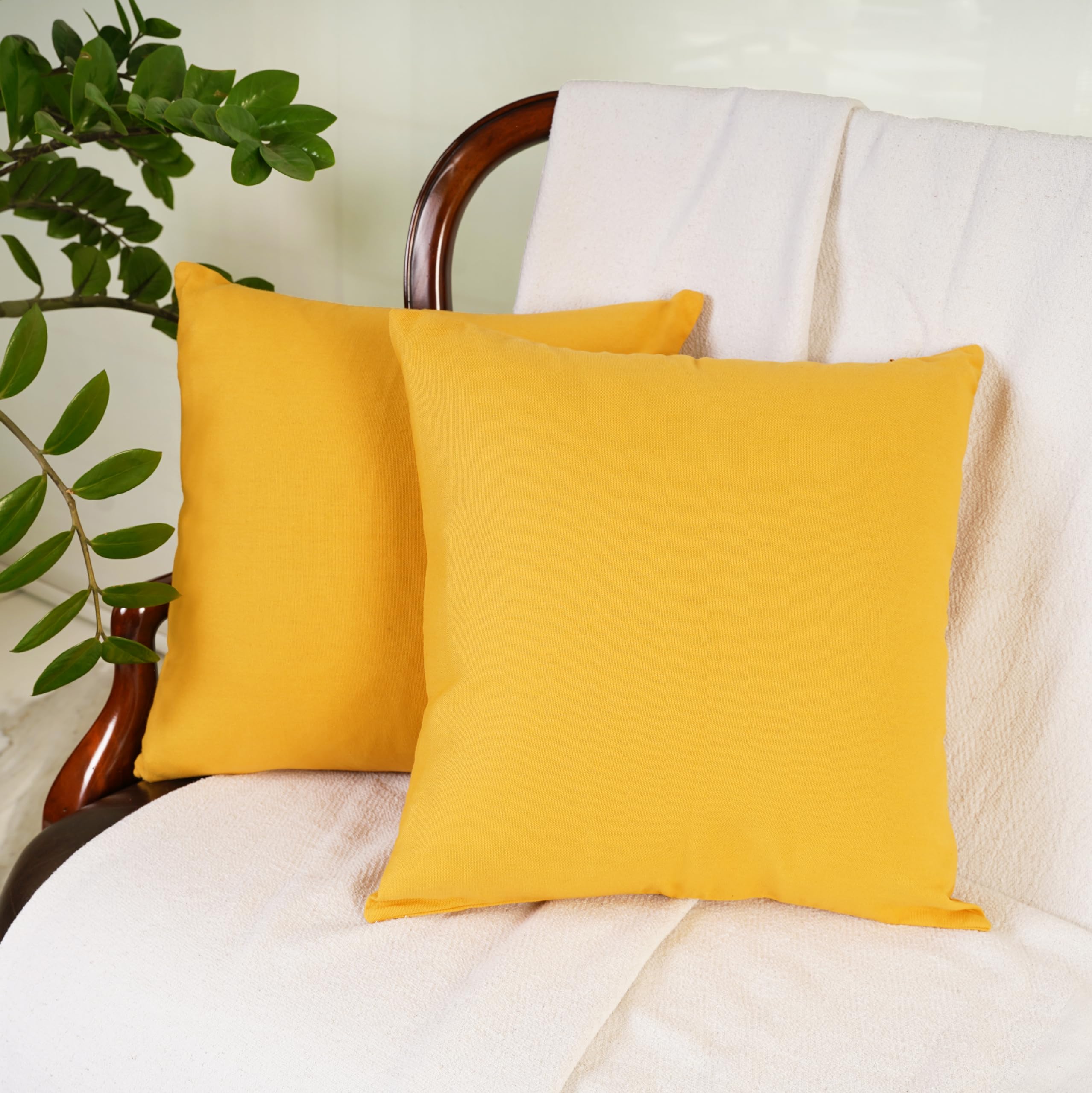 Rely+ Cotton Throw Pillow Covers Yellow 16X16 Inchs Set Of 2 Yellow Decorative Zippered Square Cases For Couch Bedroom Sofa Farm