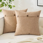 Miulee Set Of 2 Linen Throw Pillow Covers Cushion Case Triple Button Vintage Farmhouse Pillowcase For Couch Sofa Bed 20 X 20 Inch Light Tan