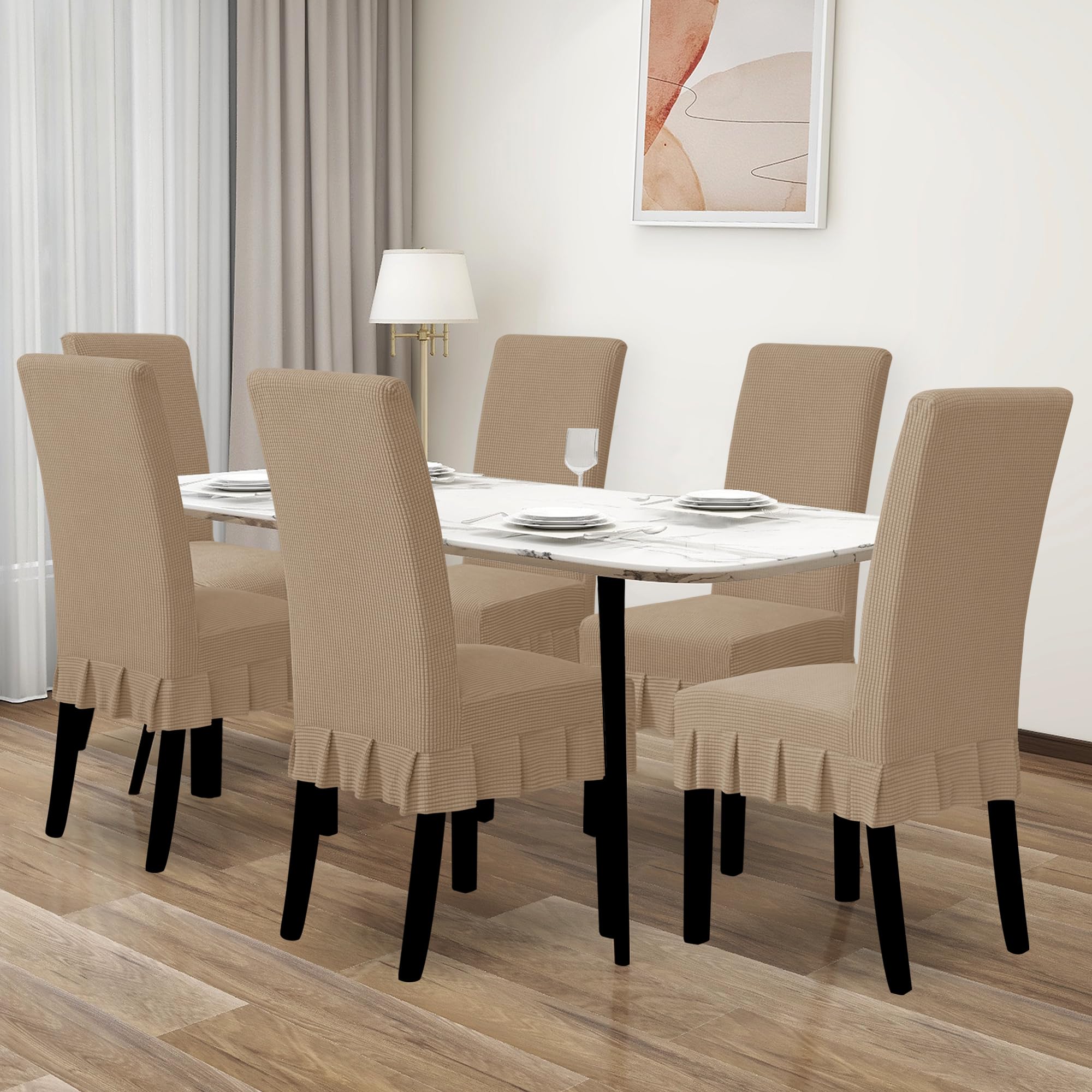 Easy-Going Dining Chair Covers Stretch Parsons Chair Slipcover With Skirt Chair Covers For Dining Room Restaurant Banquet (6 Pcs
