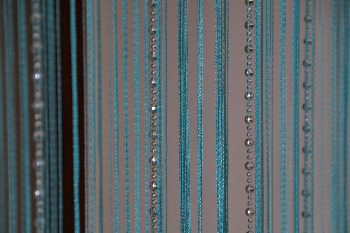 PINDIA Decorative Thread Curtain with Silver Sparkling Bead Fancy Room Divider  7FT, Aqua