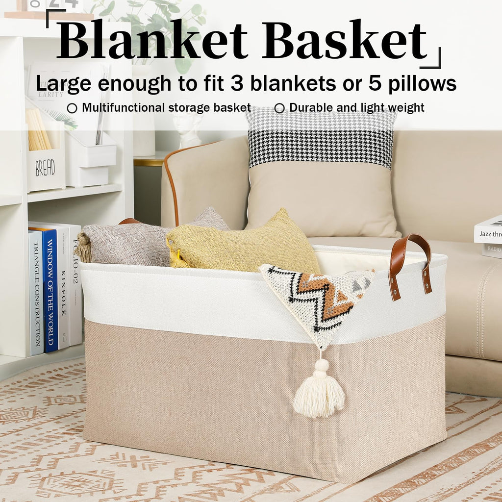 Dullemelo Extra Large Baskets For Organizing, 22' X 15' X 13' Rectangle Fabric Storage Bins, Foldable Blanket Basket Living R