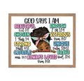 Poster Master Motivational Poster - Retro Christian Print - Gift for Afro Kid - God Says I am, African American Girl, Peekaboo, 