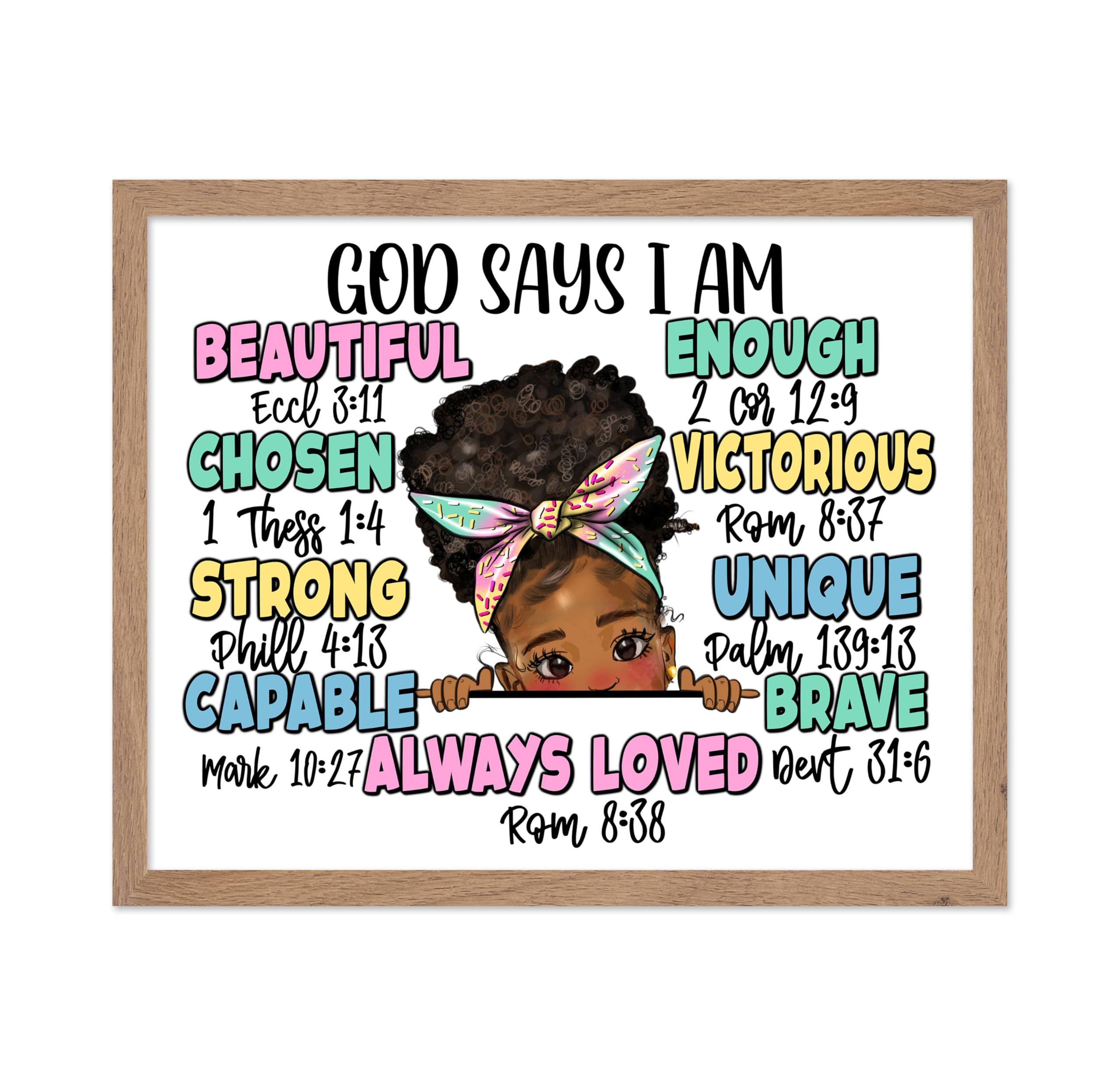 Poster Master Motivational Poster - Retro Christian Print - Gift for Afro Kid - God Says I am, African American Girl, Peekaboo, 