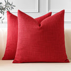 OTOSTAR Pack of 2 Throw Pillow Covers 20x20 Inch Linen Red Pillowcases Christmas Decorative Solid Pillow Covers 50x50 cm Square 