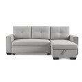 American Furniture Classics Light Grey Tufted Sectional Chaise Sofa Sleeper with Storage, 92" x 59" x 36"