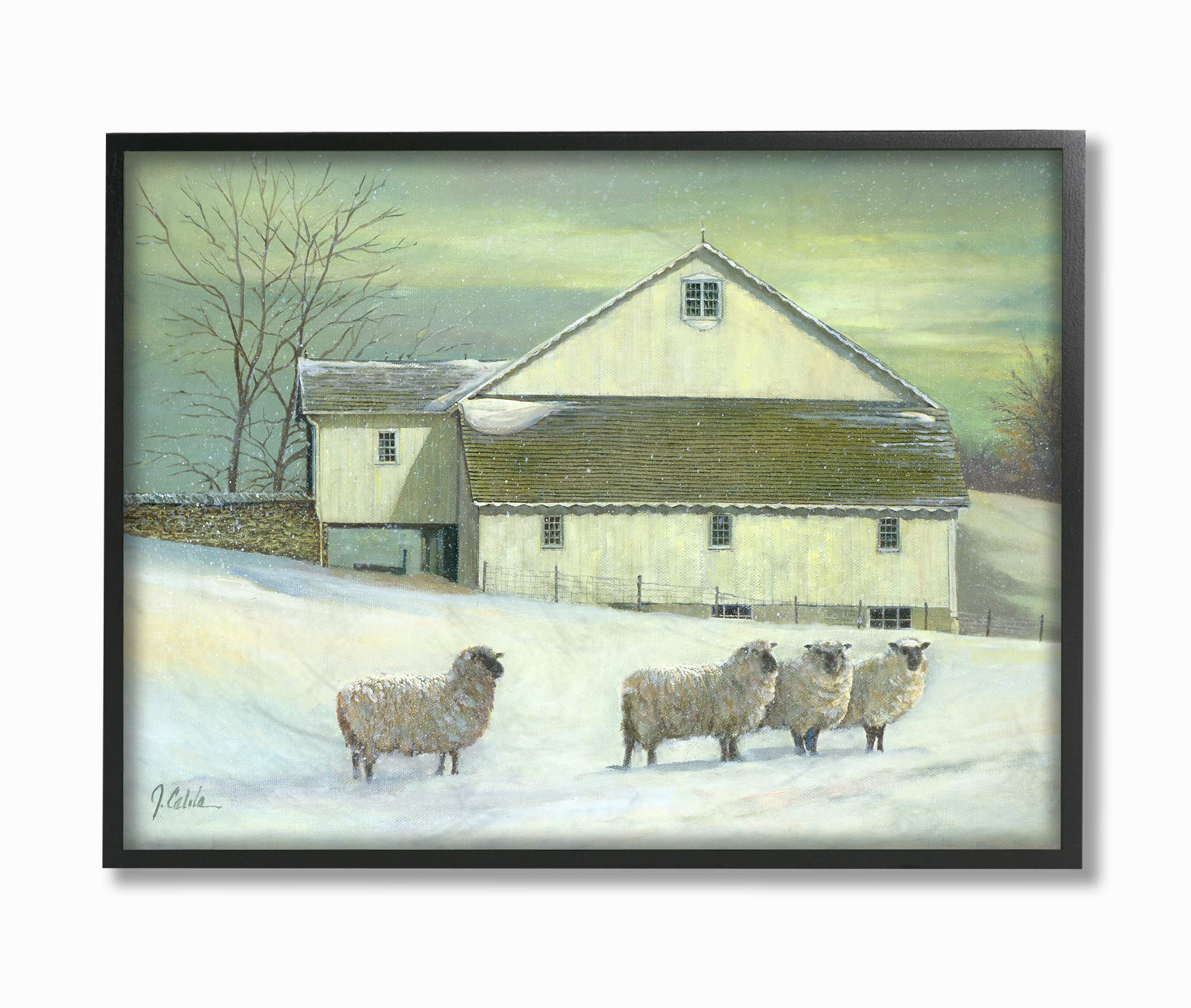 The Stupell Home Decor Sheep in Front of The Farmhouse Green Toned Painting Framed Giclee Texturized Art, Multi-Color