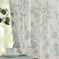 Jinchan Linen Blend Curtains Floral Curtains For Living Room 108 Inch Length Blue Printed Curtains Rod Pocket Back Tab Farmhouse Peony Flower Patterned Drapes Bedroom Window Curtain Set 2 Panels