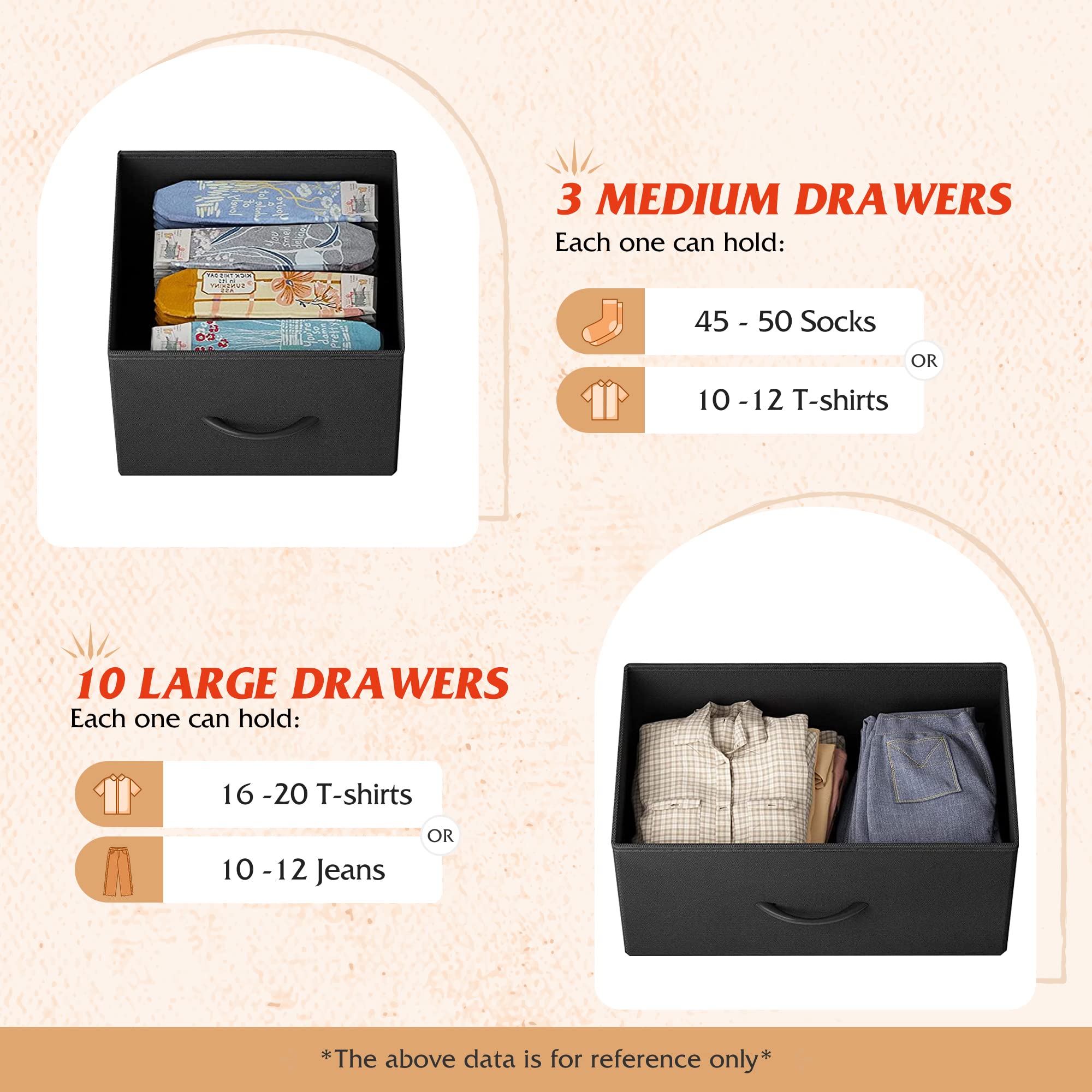 Wlive Tall Dresser For Bedroom With 13 Drawers, Storage Dresser Organizer Unit, Fabric Dresser For Bedroom, Closet, Chest Of Drawers With Fabric Bins, Steel Frame, Wood Top, Charcoal Black