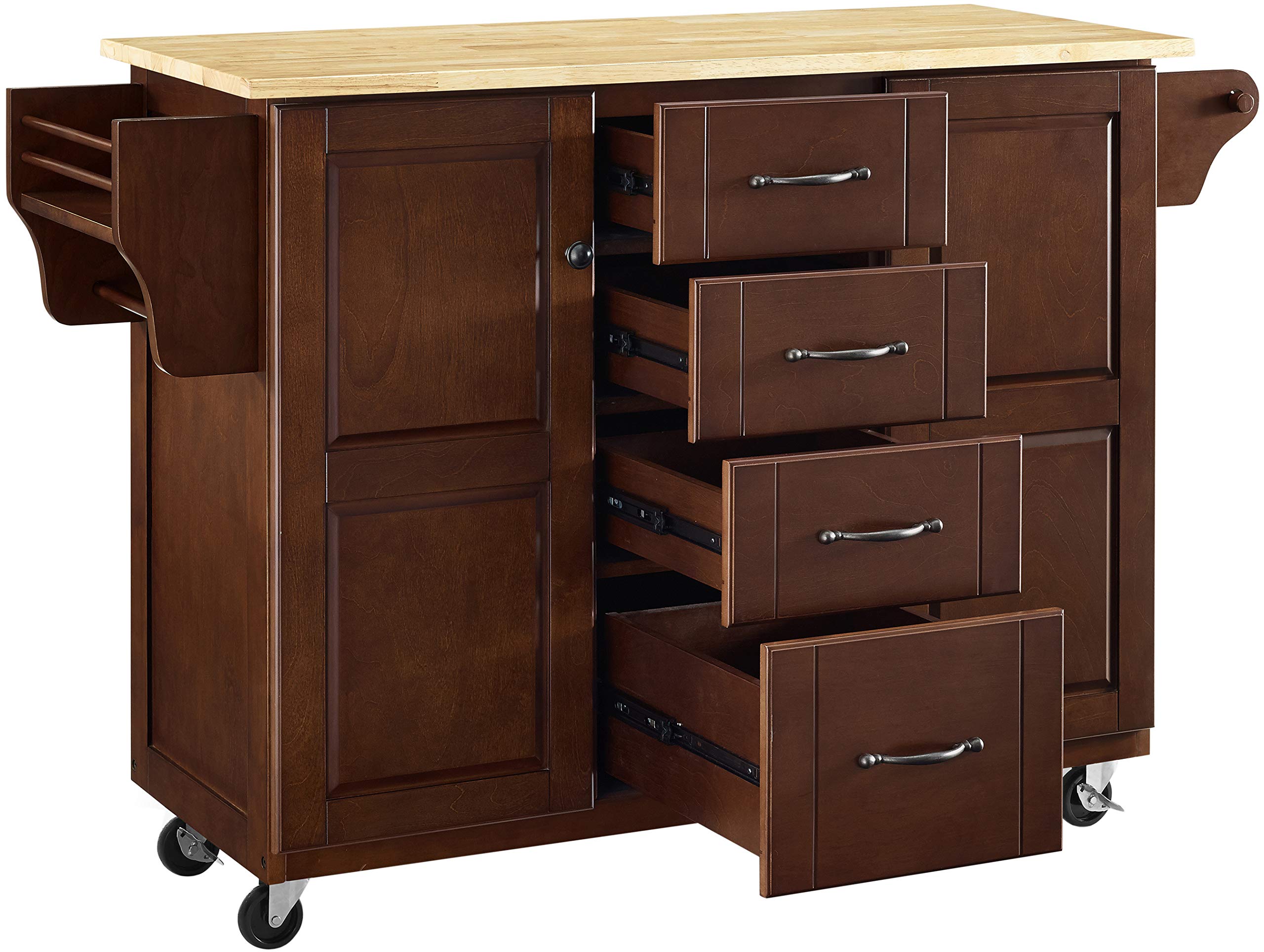 Crosley Furniture Eleanor Wood Top Rolling Cart Kitchen Island with Spice Rack, Storage Drawers and Shelves, Mahogany