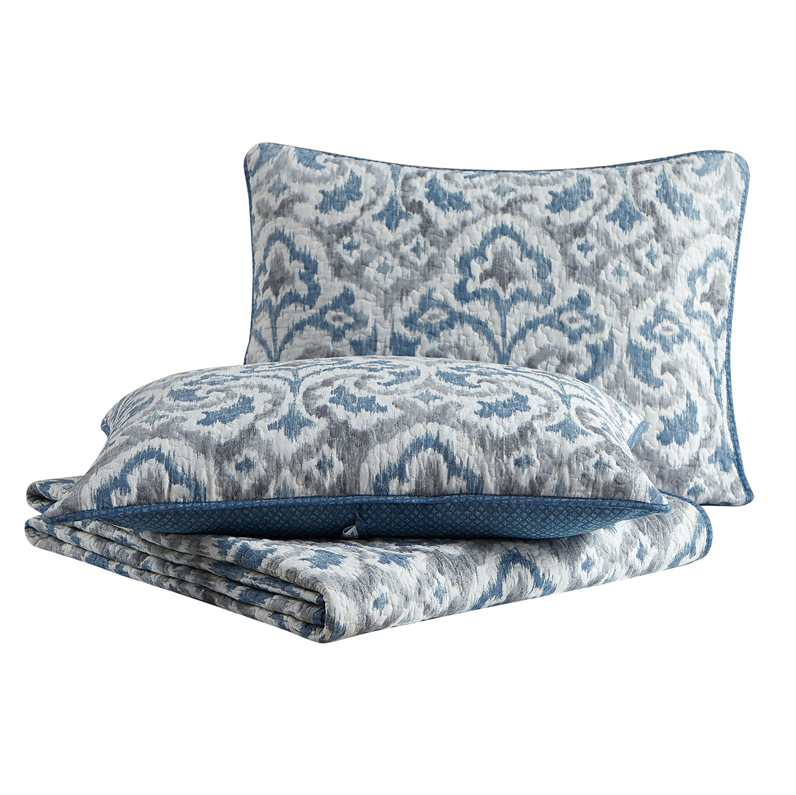 Tommy Bahama - King Quilt Set, Reversible Cotton Bedding With Matchin Shams, All Season Home Decor (Cape Verde Smoke, King)