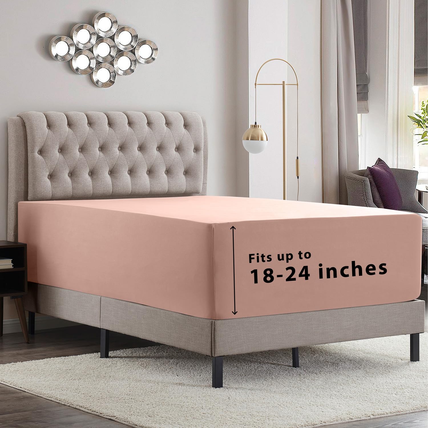 Empyrean Extra Deep Full Size Fitted Sheet With Deep Pocket, Soft Microfiber 110 Gsm, Blush Pink