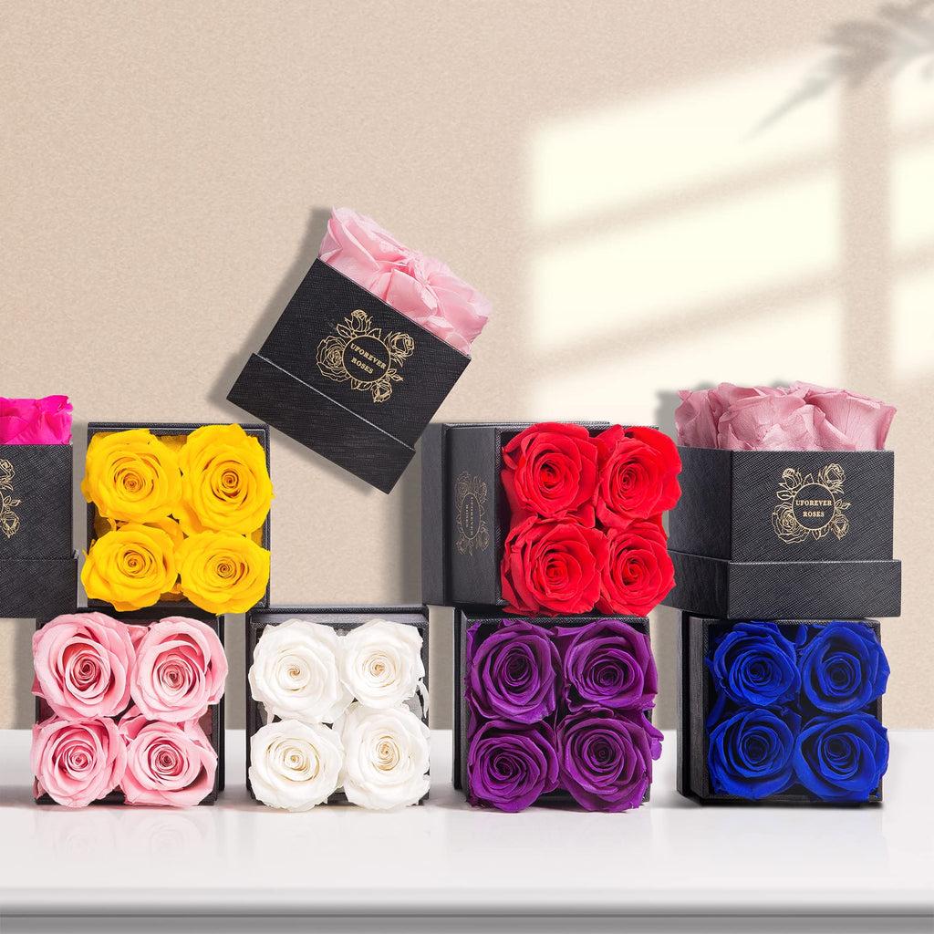 UFOREVER ROSES Purple Preserved Roses Gift Box - 4-Piece Small Size Preserved Flowers for Her