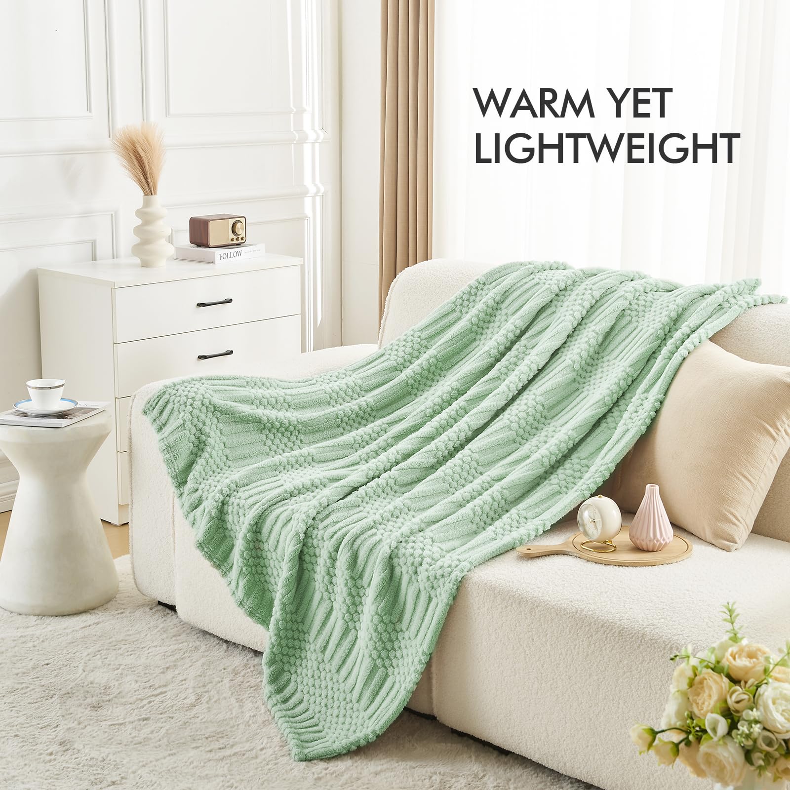 Lifein Green Throw Blanket For Couch - Soft Boho Bed Throw Blanket, Fleece Cozy Blanket, Cute Fluffy Lightweight Blankets&Throws