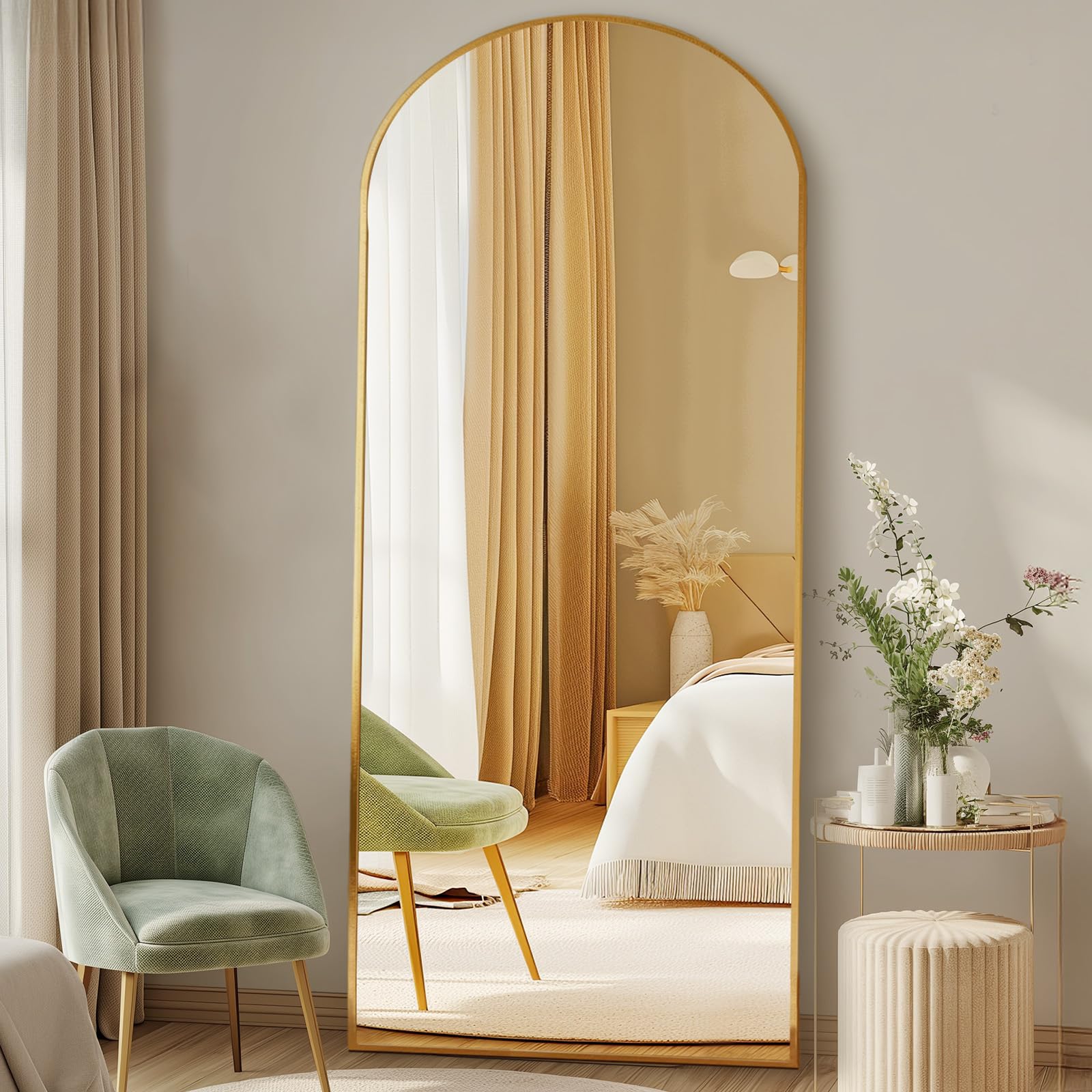 DUMOS Arched Full Length Mirror with Stand Floor Free Standing Aluminum Frame for Bedroom Body Hanging Leaning Modern Simple Hom