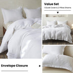 Simple&Opulence 100% Linen Duvet Cover Set With Crossed Embroidery Washed - 3 Pieces (1 Duvet Cover With 2 Pillow Shams) Soft Breathable Farmhouse - White, Queen Size